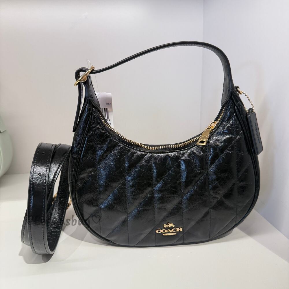 Coach Emily Shoulder Bag With Quilting CDX21 crinkle leather/Gold/Black